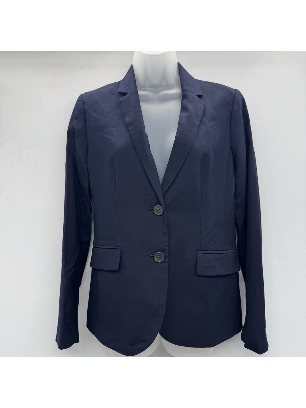 J. Crew Women's Super 120's Wool 2-Button Blazer Sz 4 Navy Blue Minimalist